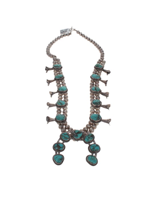 Navajo Sterling Silver & Turquoise Squash Blossom Necklace